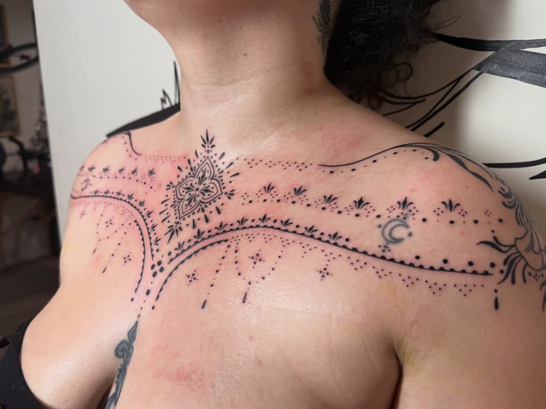 Tattoo by @manuinkatx — ornamental, dotwork