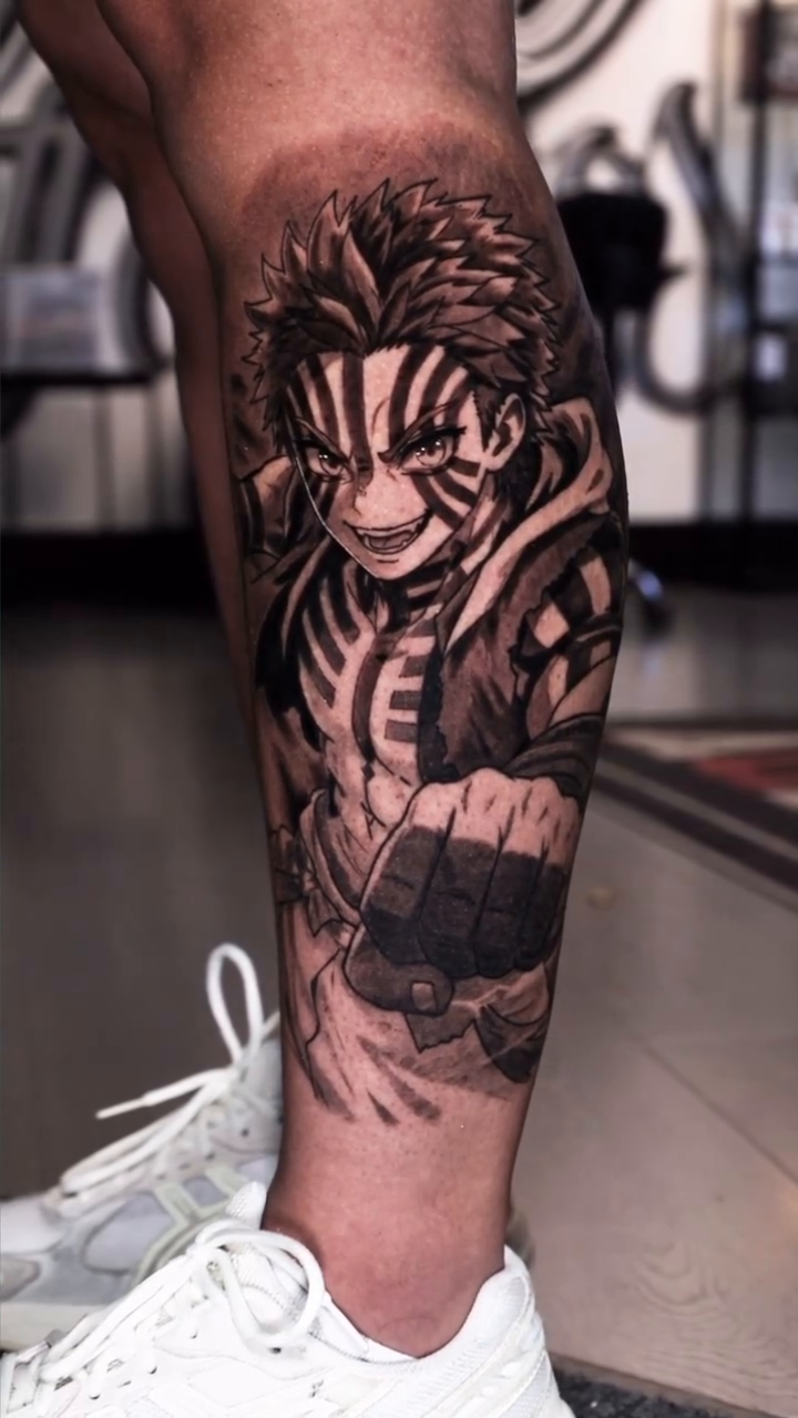 Tattoo by @yawd.mon — anime, black_and_grey