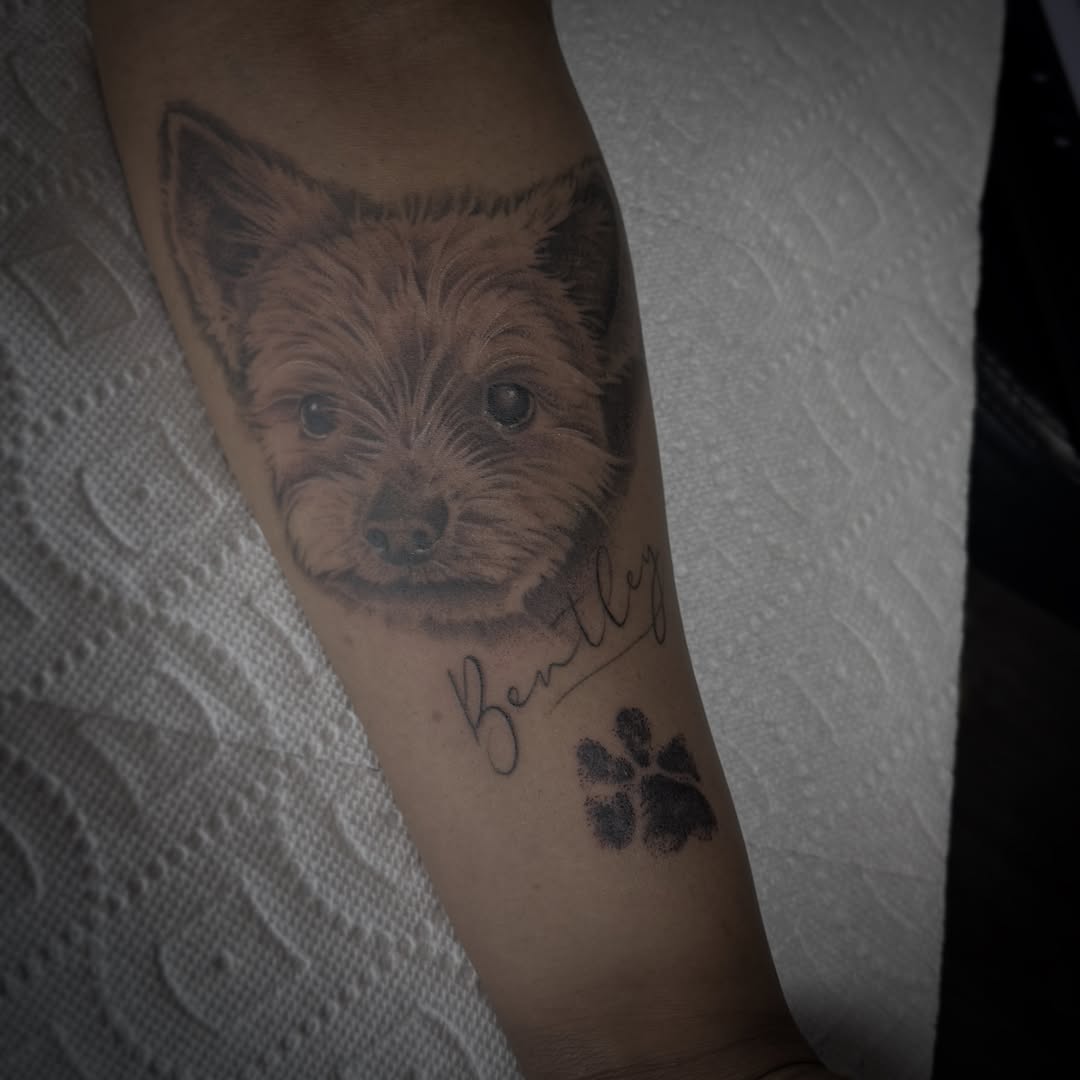 Tattoo by @ambergram_chicago — realism, lettering_script