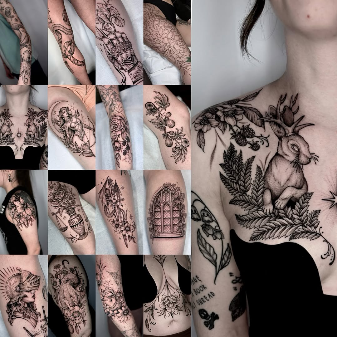 Tattoo by @kathrynsemusart — illustrative, black_and_grey