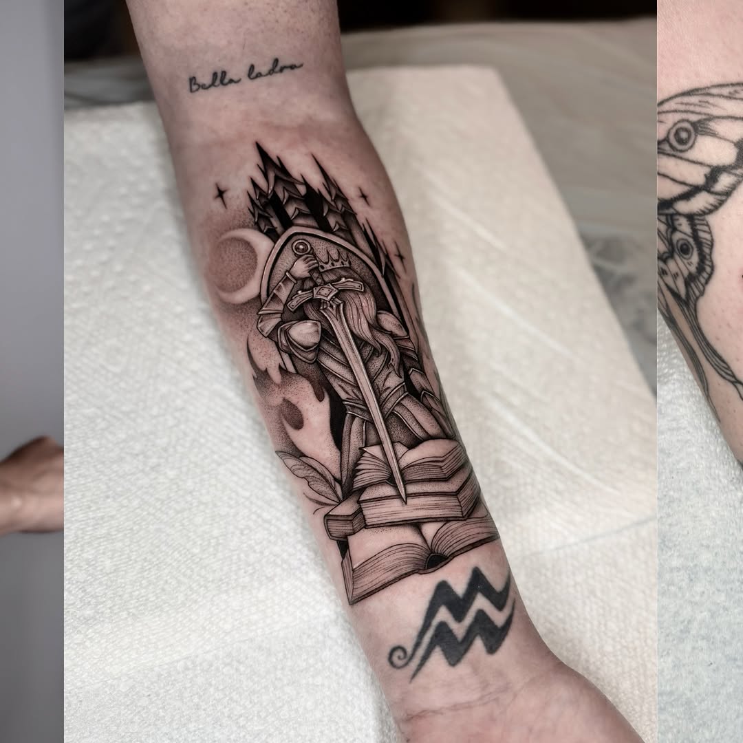 Tattoo by @kathrynsemusart — illustrative, black_and_grey
