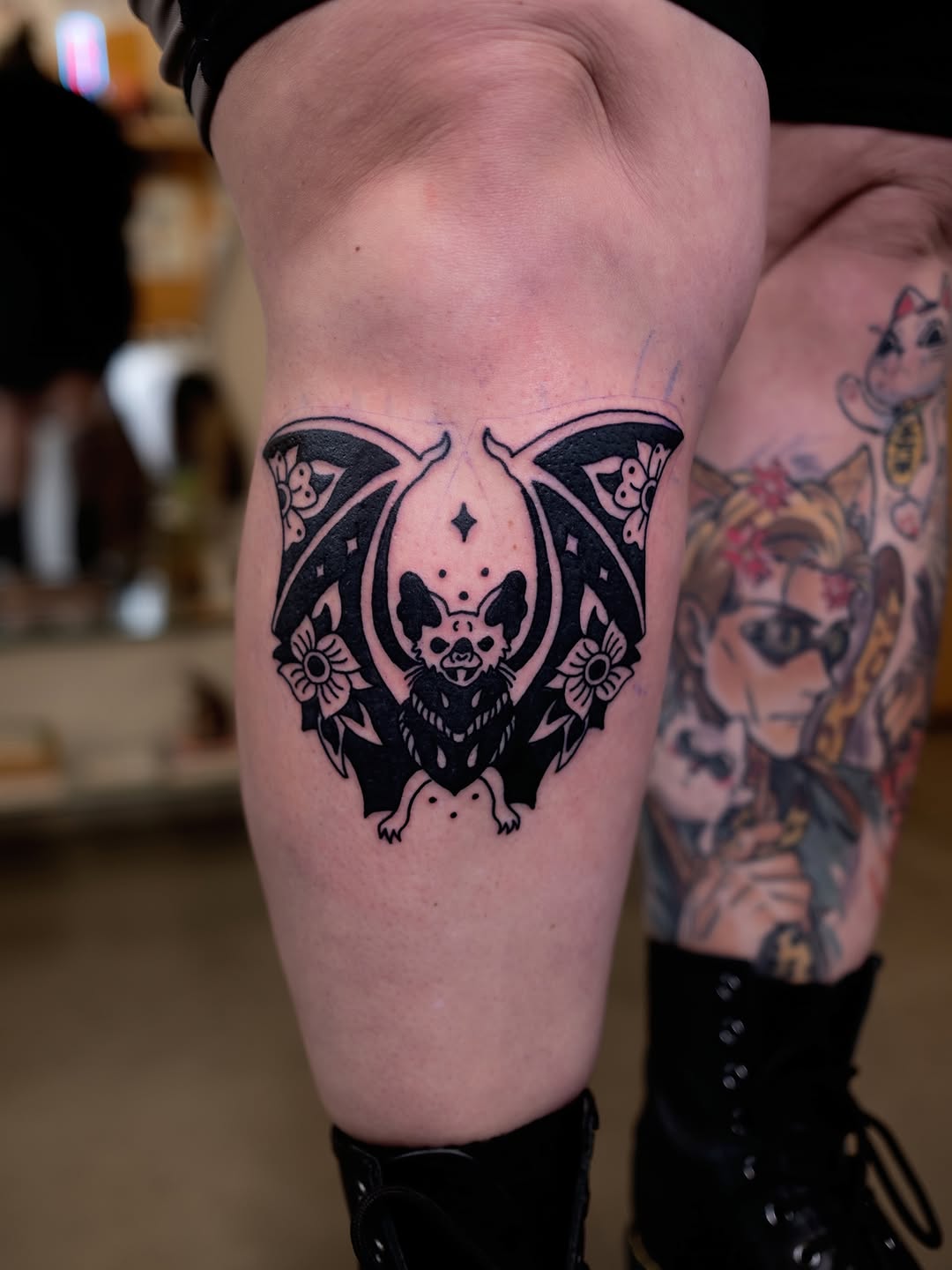 Tattoo by @sadcattattoo — blackwork