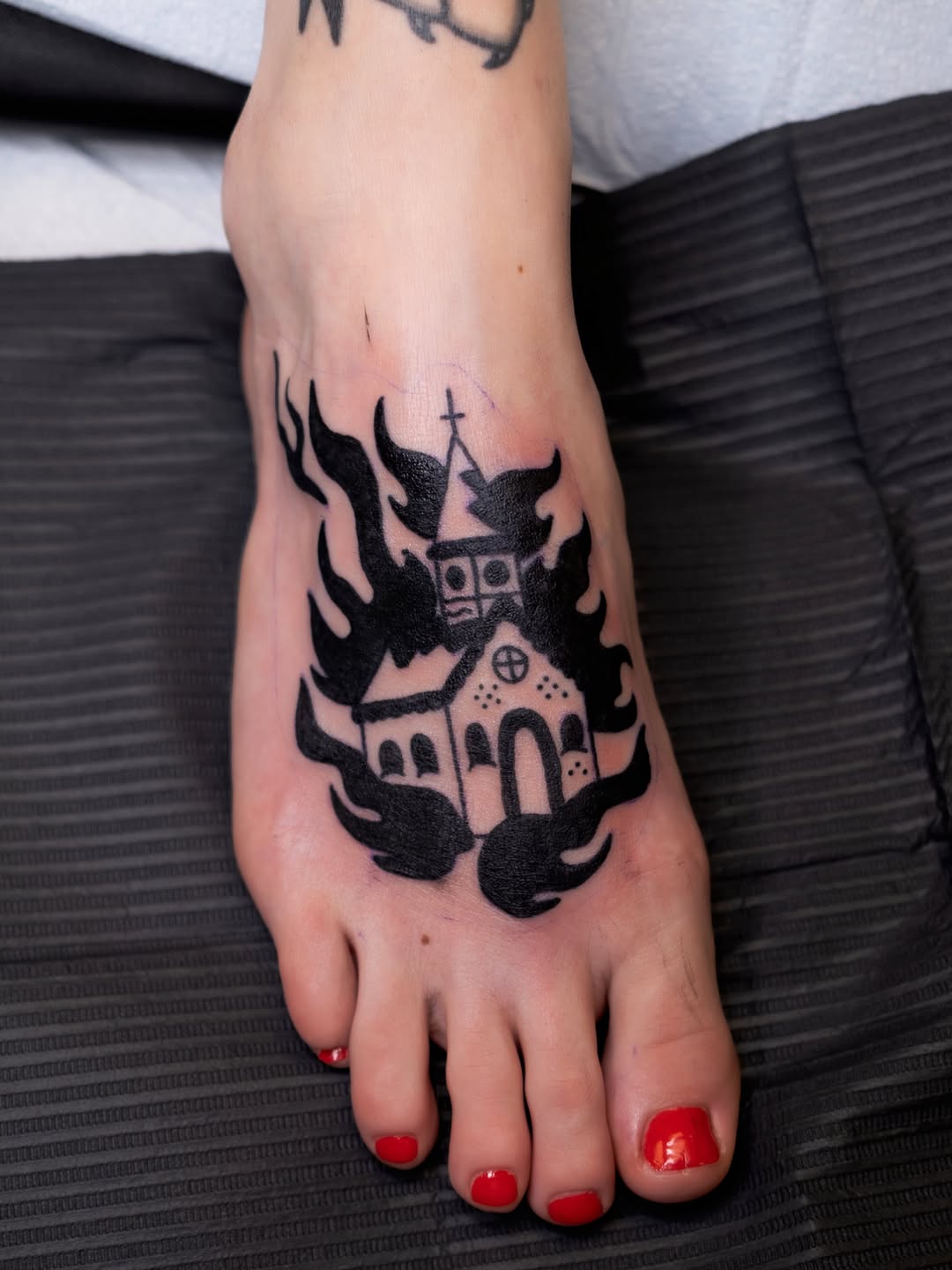 Tattoo by @sadcattattoo — blackwork