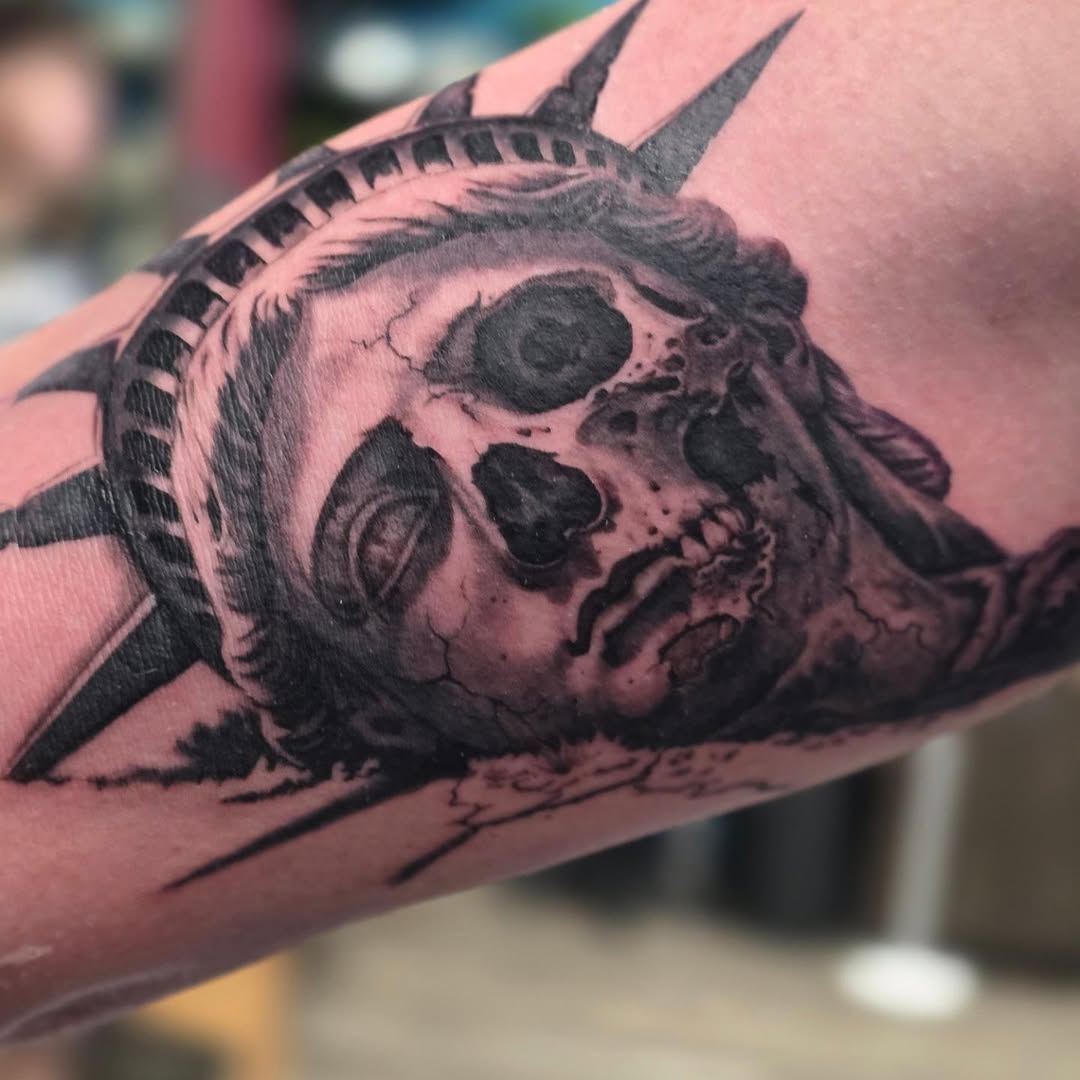Tattoo by @inkbycrab — dark_realism, black_and_grey