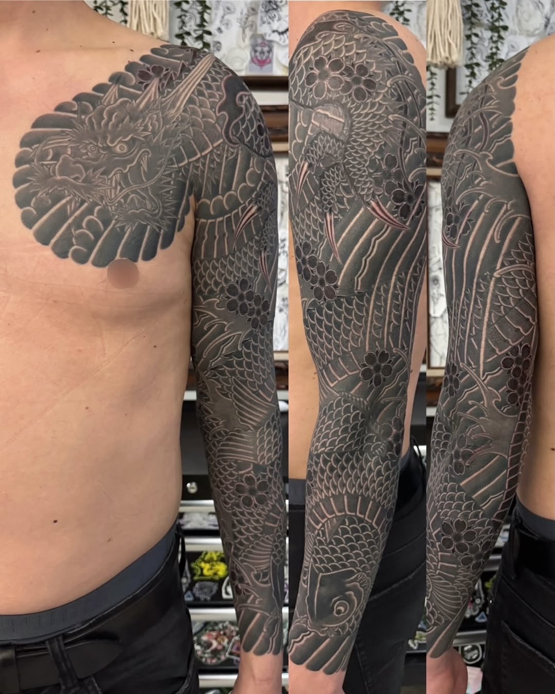 Tattoo by @baku_irezumi — japanese_irezumi, black_and_grey