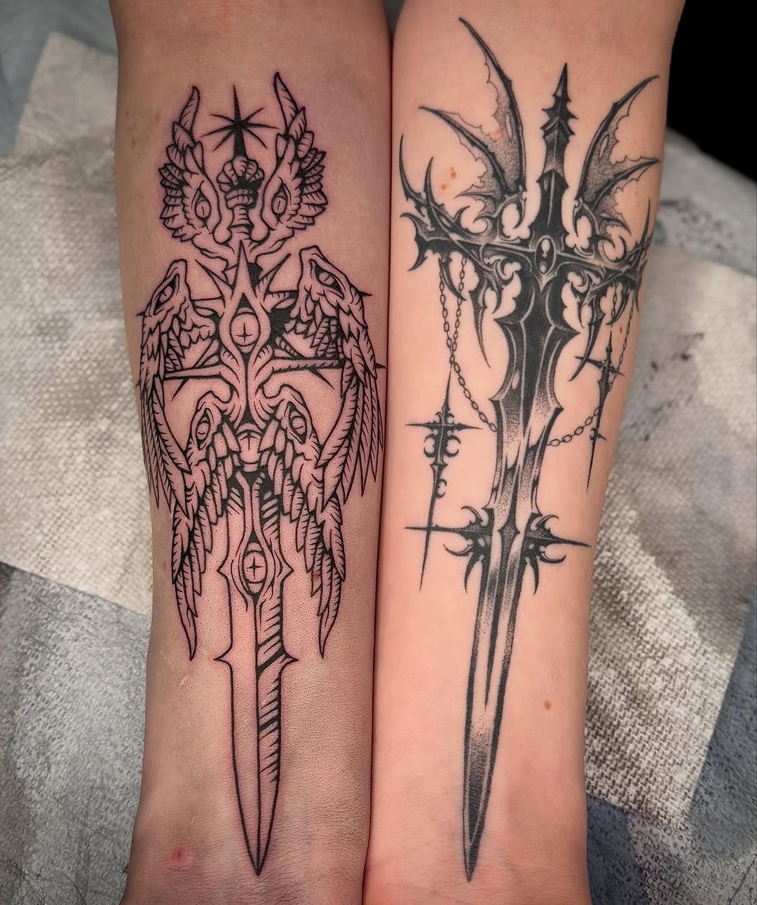 Tattoo by @trash.wizard — illustrative, blackwork