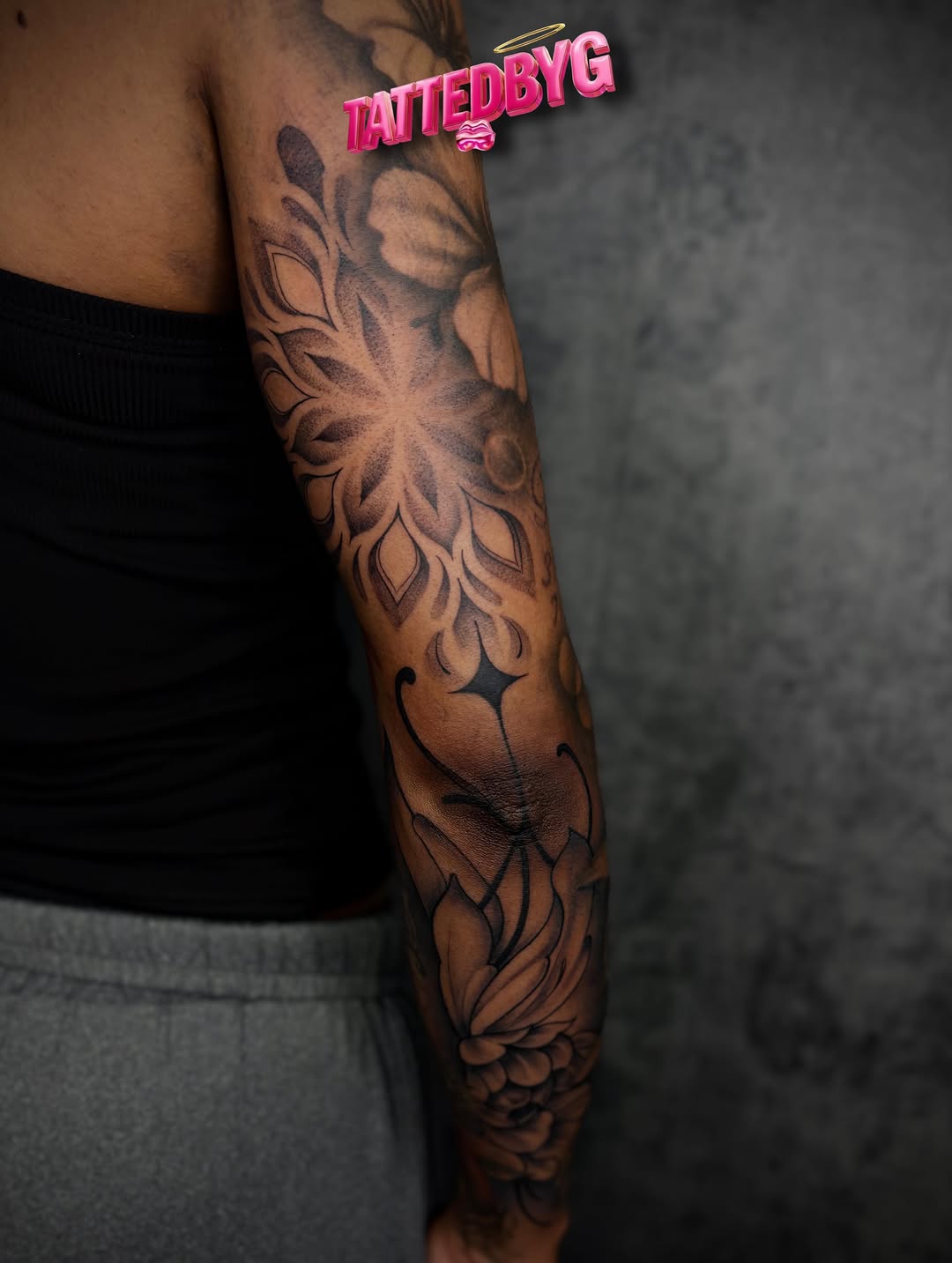 Tattoo by @tattedbyg — dotwork, black_and_grey