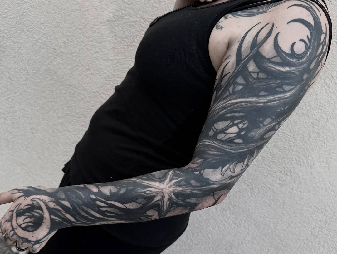 Tattoo by @bloodstonetattoos — blackwork, black_and_grey