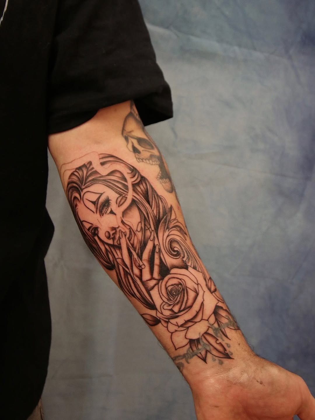 Tattoo by @gothsauceg — chicano, black_and_grey