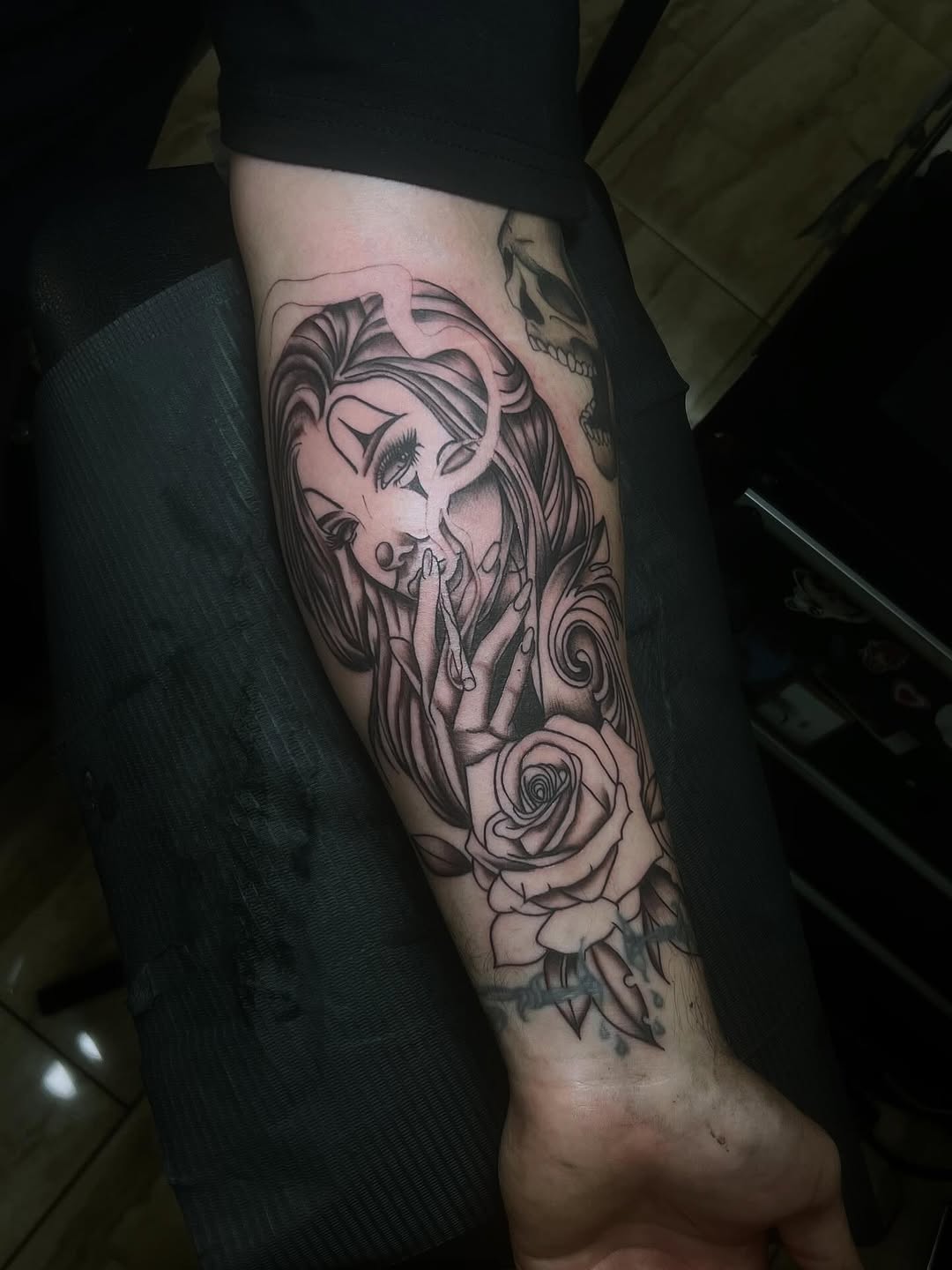 Tattoo by @gothsauceg — black_and_grey