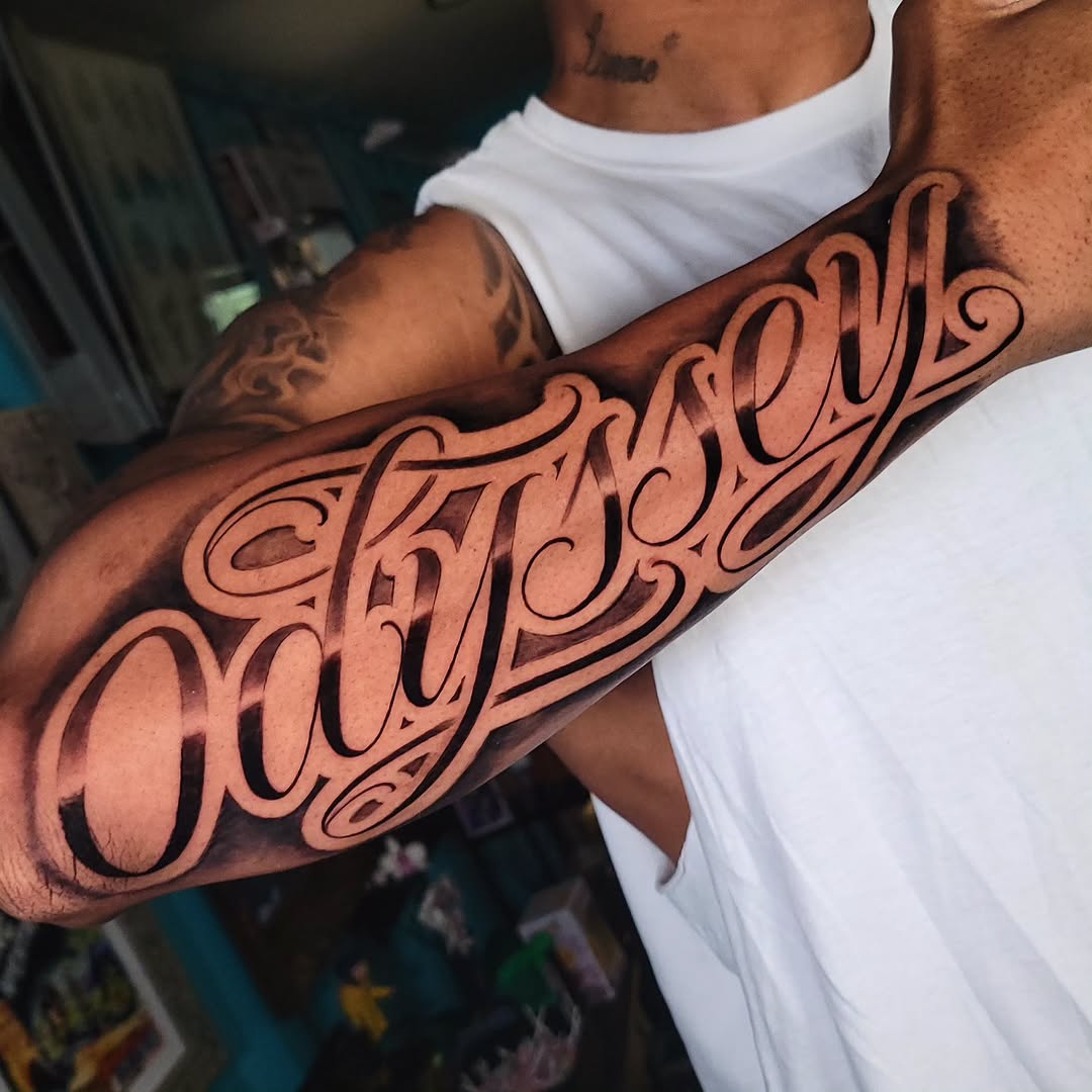 Tattoo by @tattoos_by_bago — lettering_script, black_and_grey
