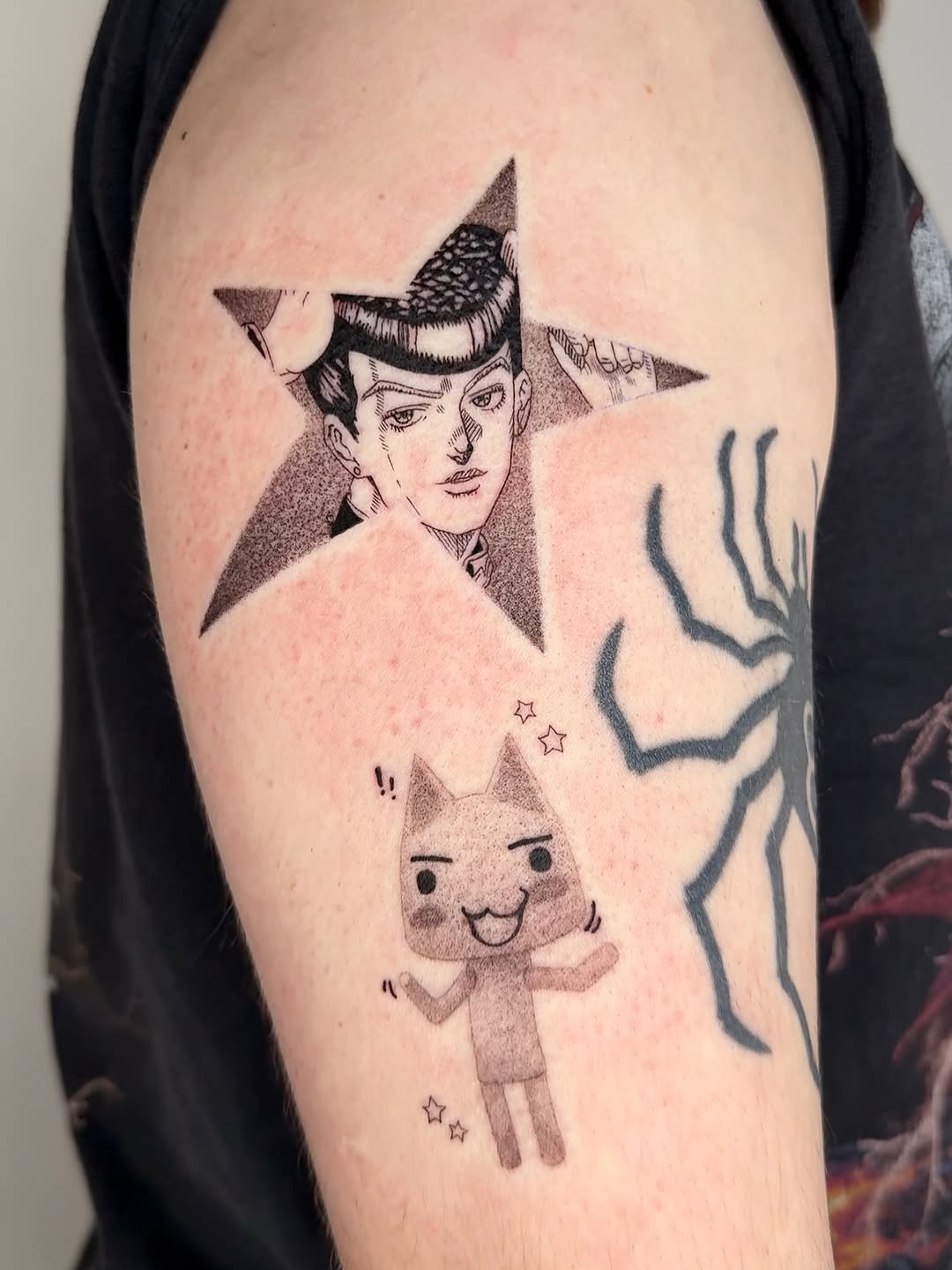 Tattoo by @konnichiwa.emi — anime, black_and_grey