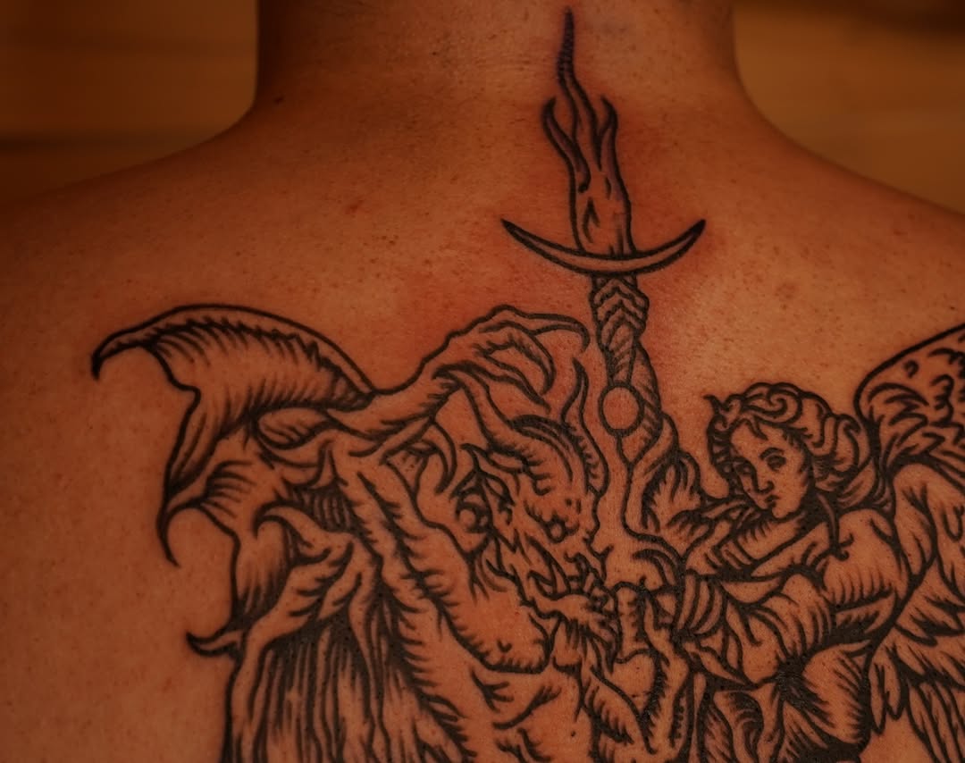 Tattoo by @rue_tattoos โ illustrative, black_and_grey