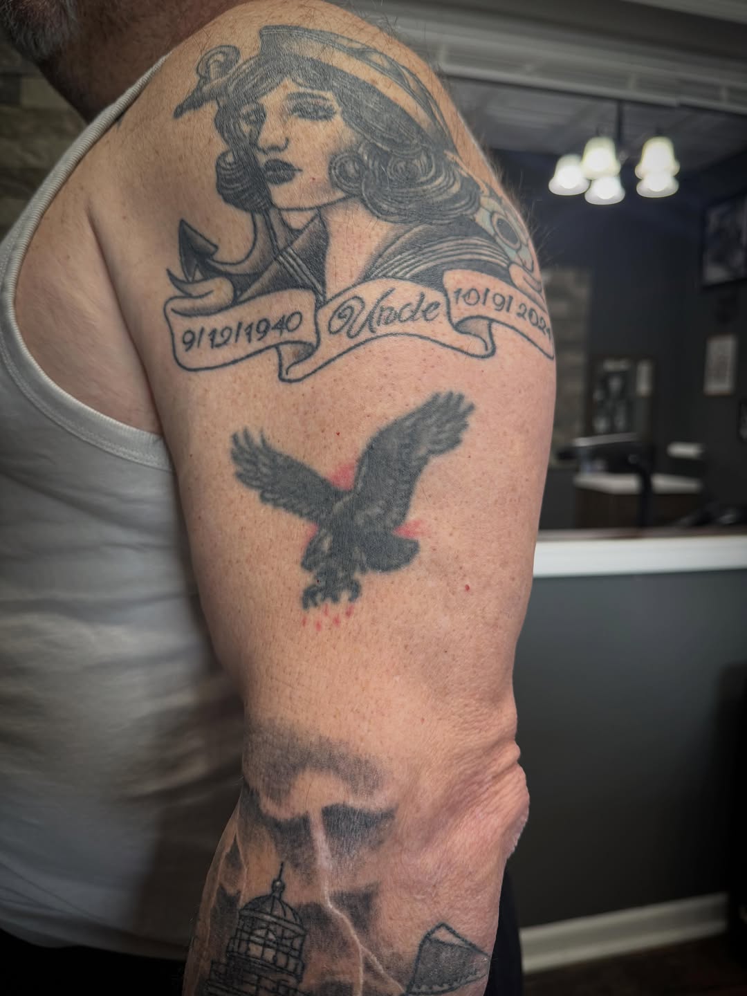 Tattoo by @stabbyroseink — american_traditional, black_and_grey
