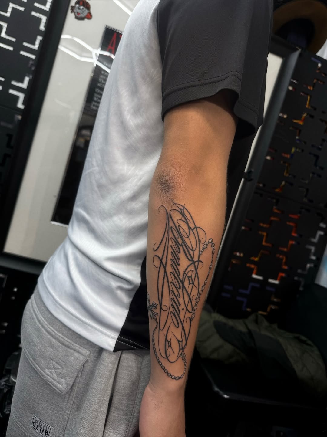 Tattoo by @ecxduzit — lettering_script, chicano