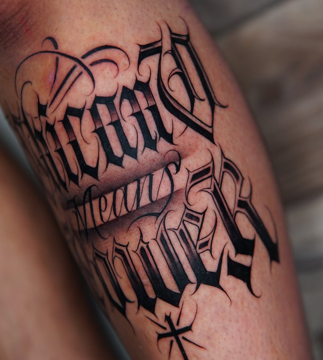 Tattoo by @tattoos.by.cristian — lettering_script, chicano