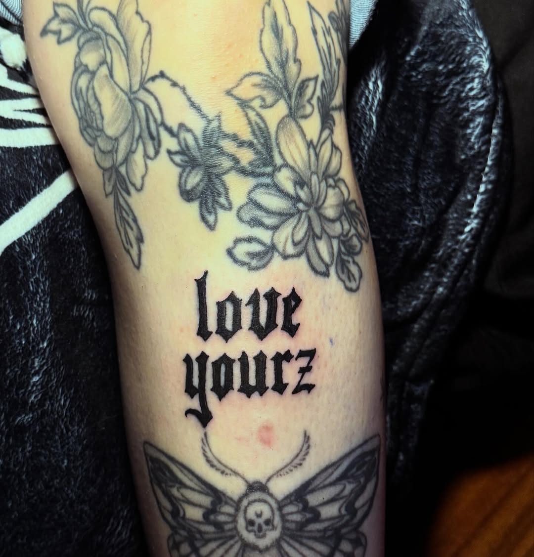 Tattoo by @cmillsink — lettering_script, black_and_grey