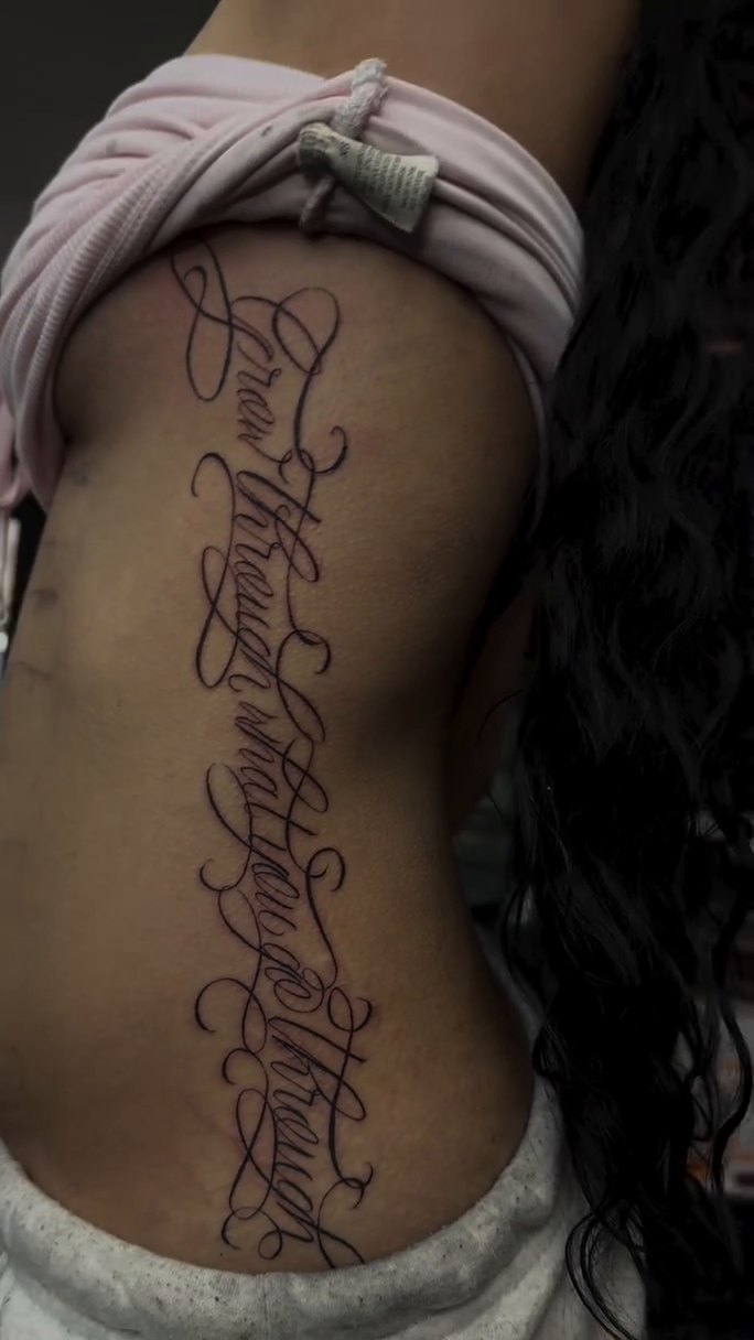 Tattoo by @_frankyvee — lettering_script, fine_line