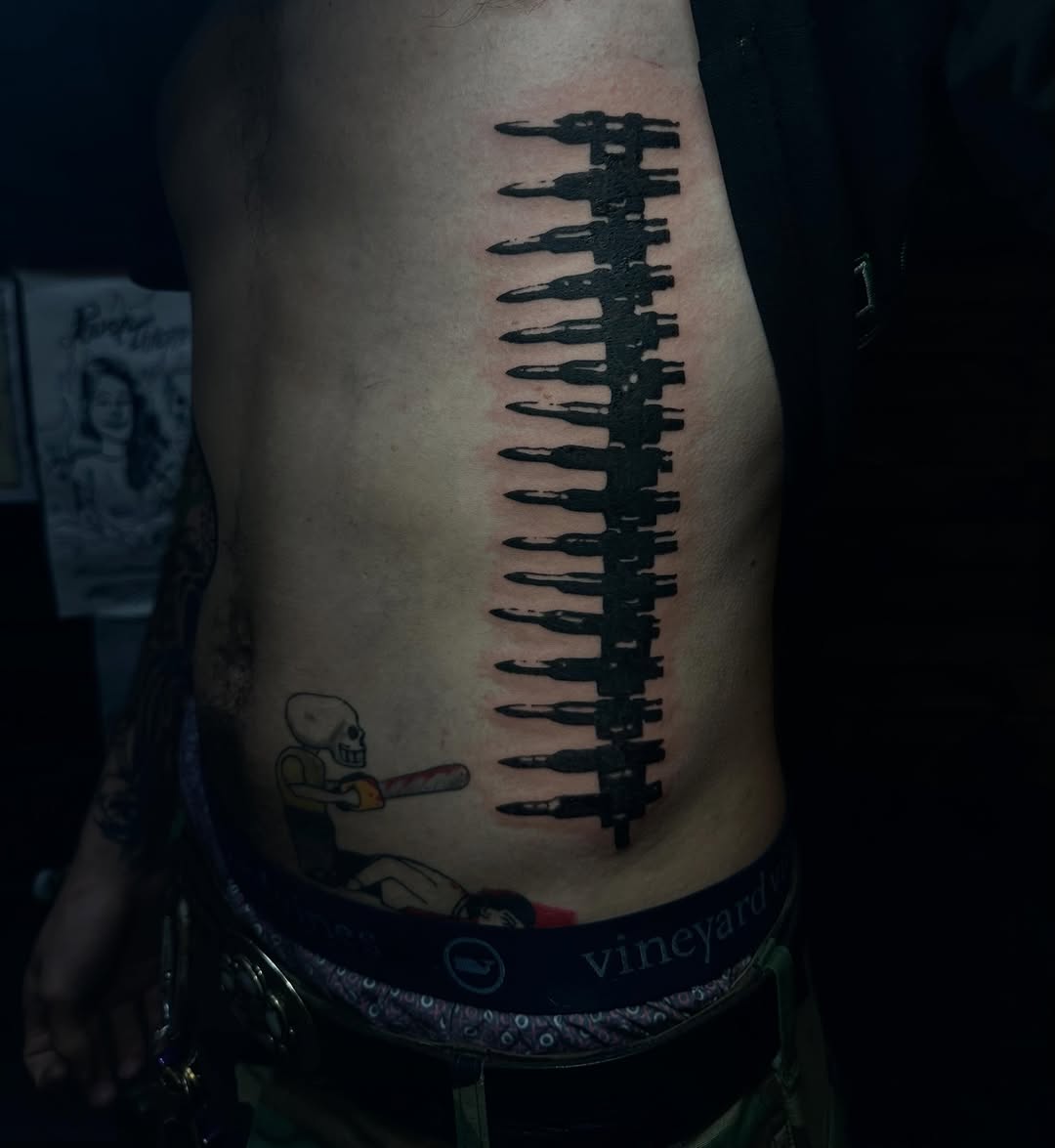 Tattoo by @thirteentatz — blackwork, trash_polka