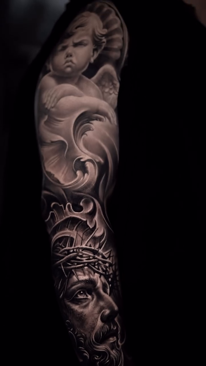 Tattoo by @4evertattoo_ink β realism, black_and_grey