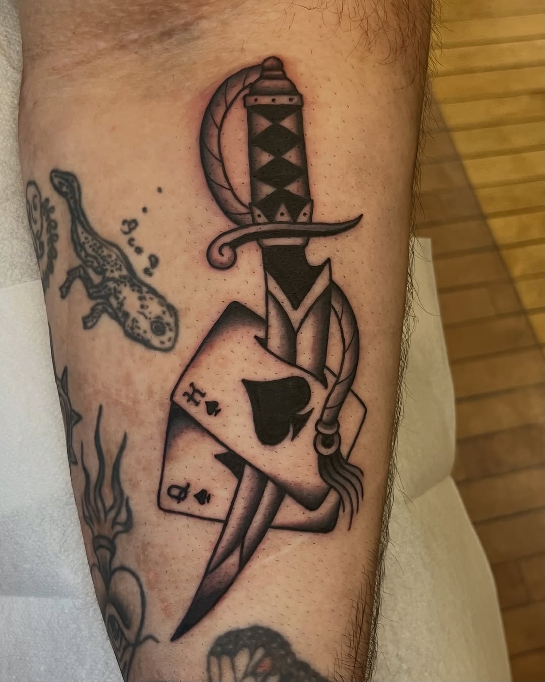 Tattoo by @sly.tri — american_traditional, illustrative