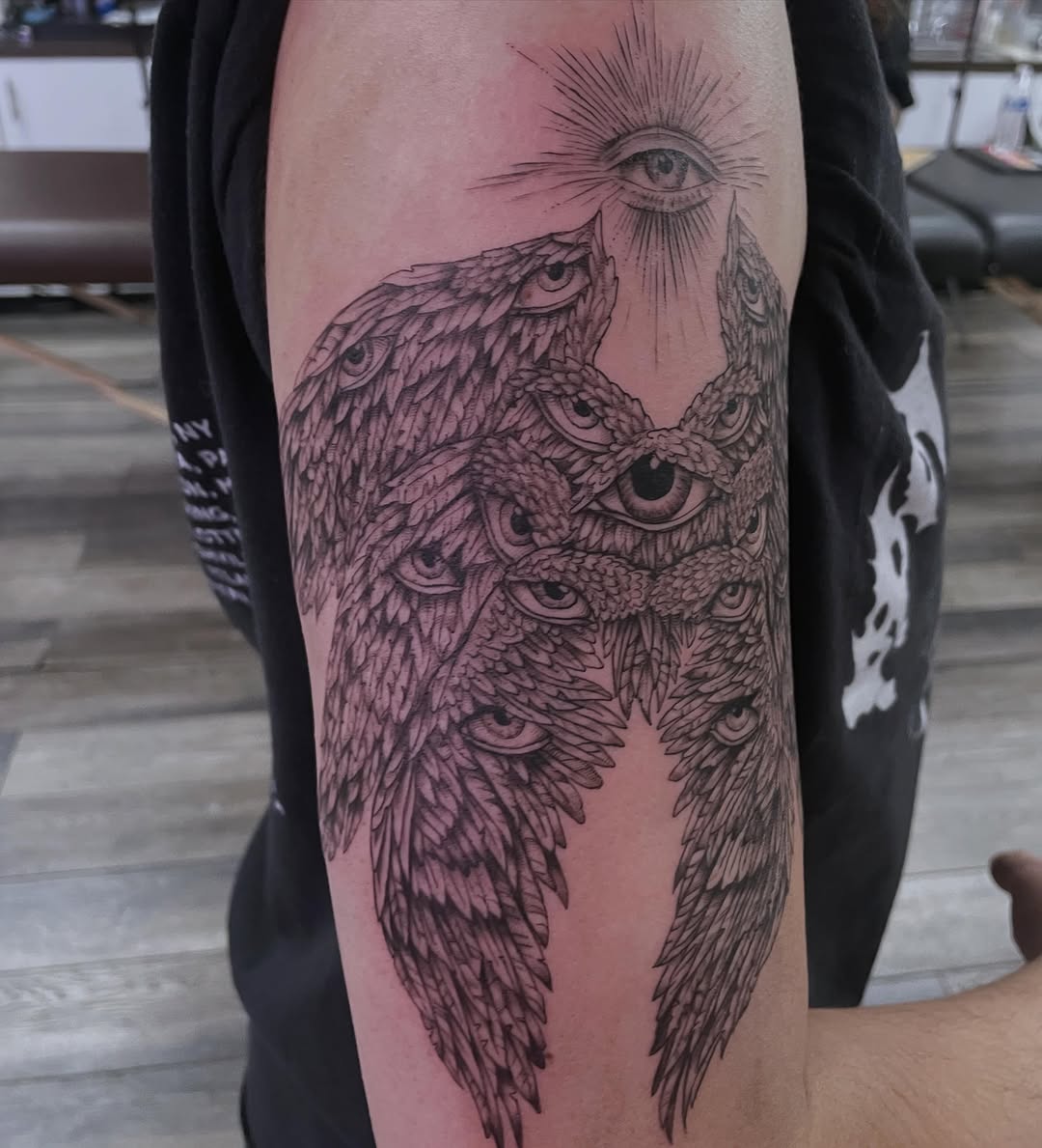 Tattoo by @tattoomebella — black_and_grey, illustrative