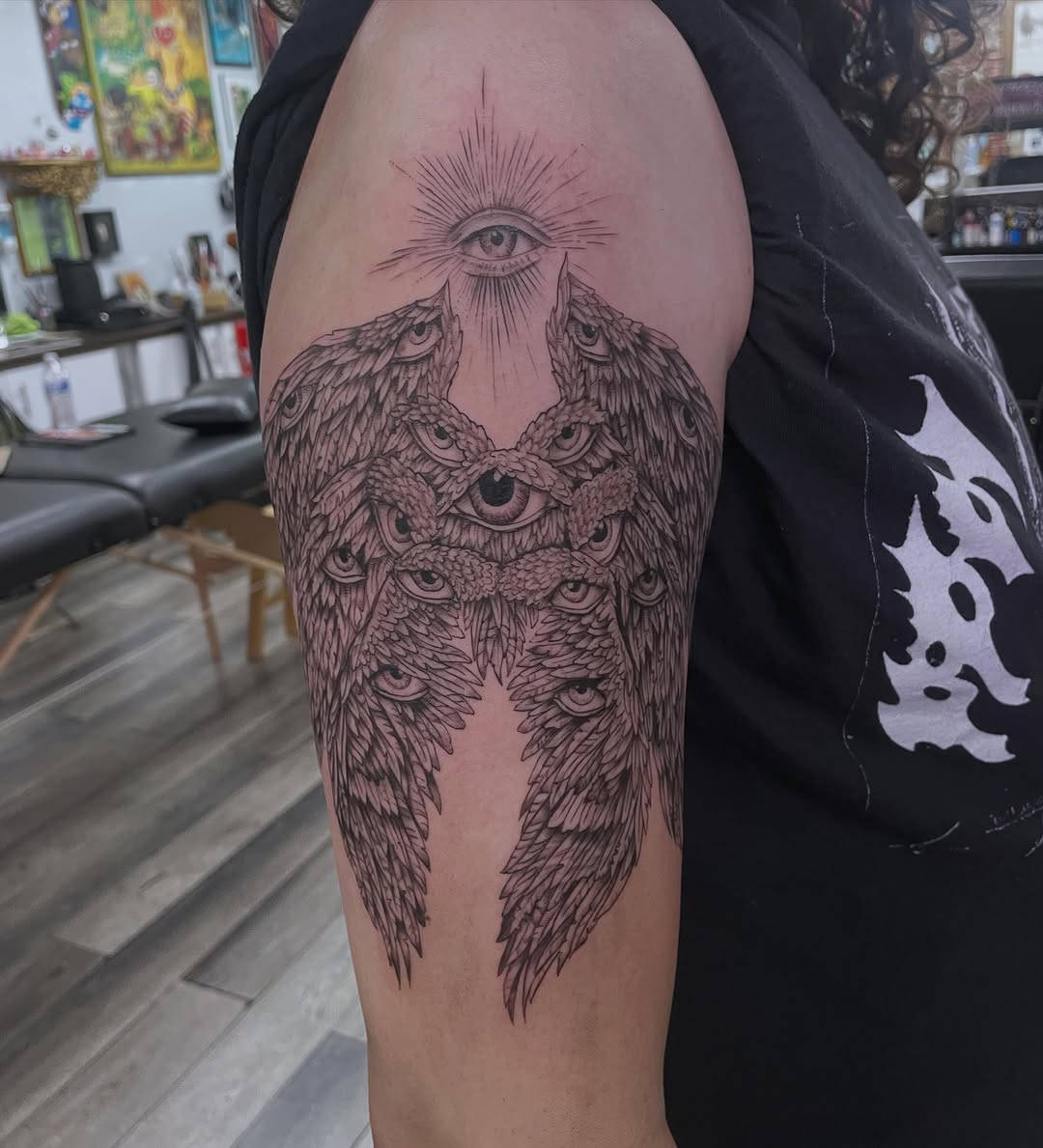 Tattoo by @tattoomebella — black_and_grey, illustrative