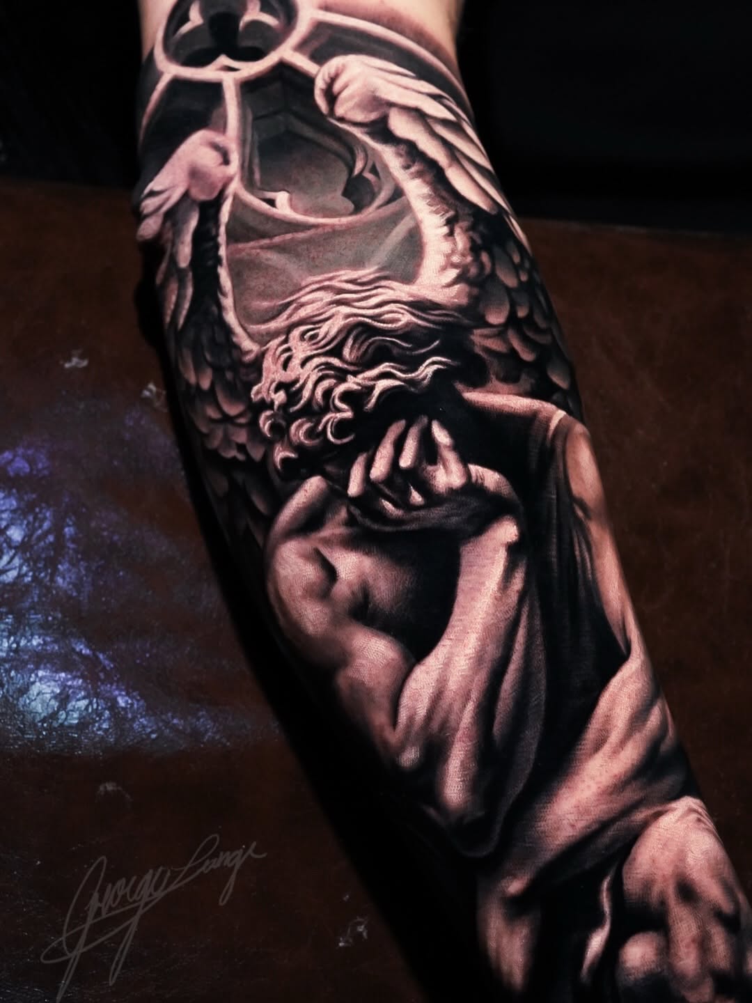 Tattoo by @lange_tattoo β realism, black_and_grey