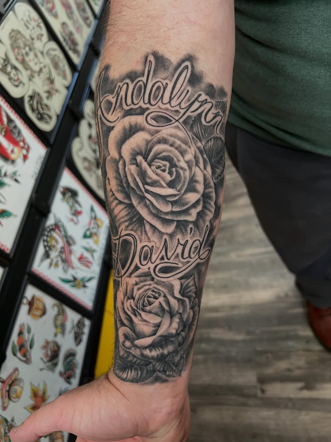Tattoo by @dqtattoos — black_and_grey, lettering_script