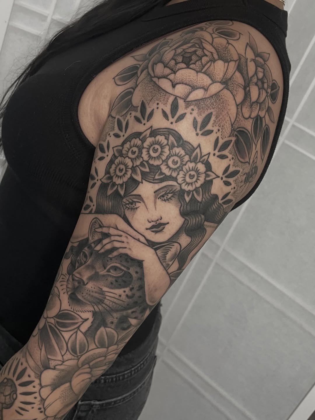 Tattoo by @amandamarietattoo — illustrative, black_and_grey