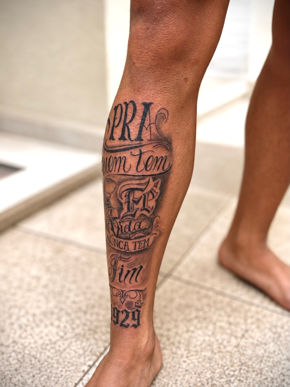 Tattoo by @mauricio_goiss — lettering_script, black_and_grey