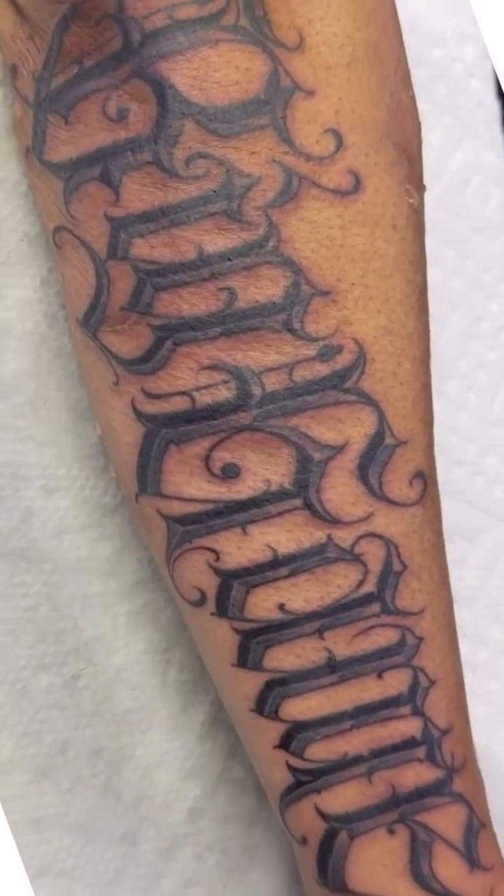 Tattoo by @nickysix86 — lettering_script, black_and_grey