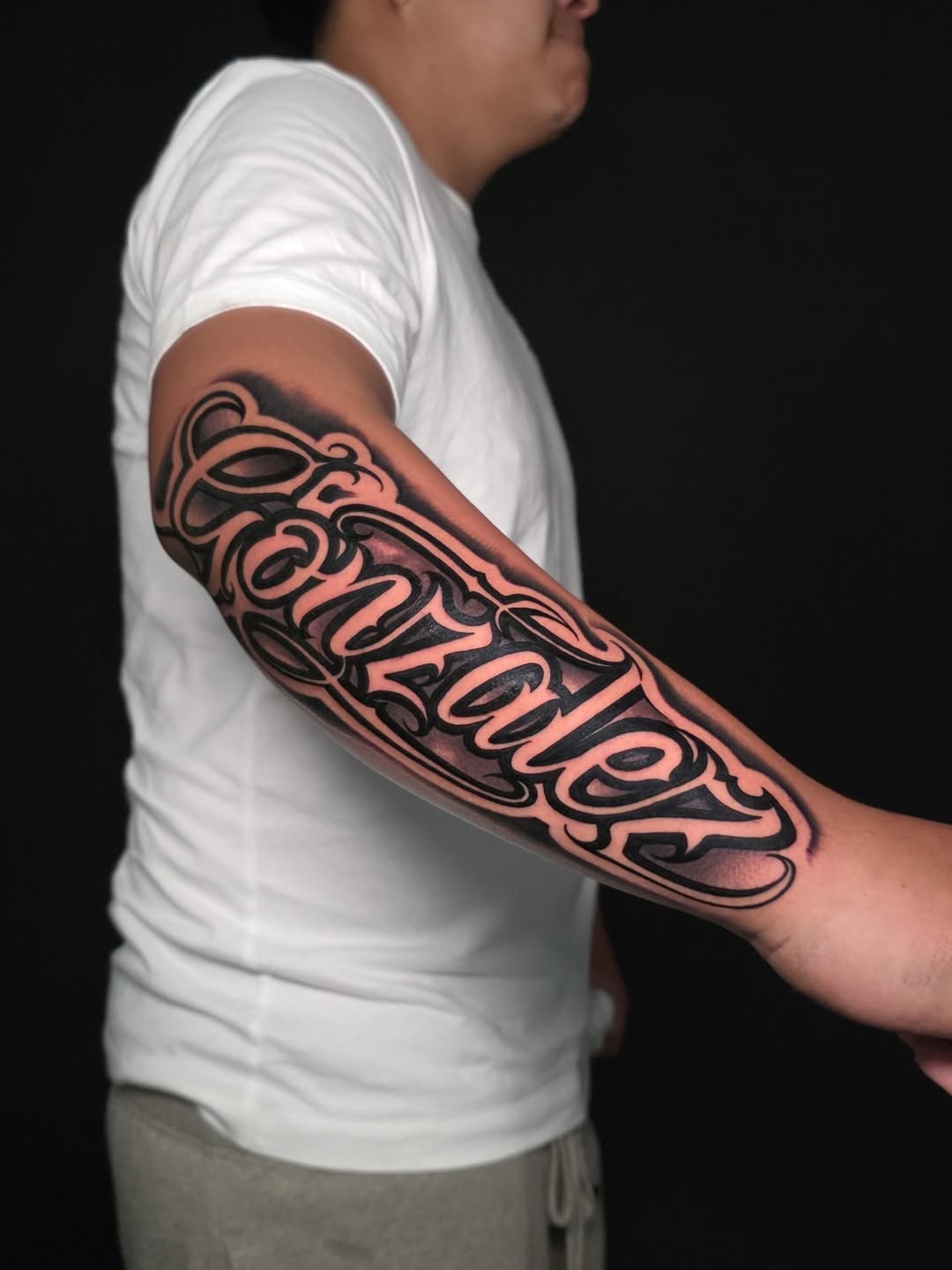 Tattoo by @beztreztattoo — lettering_script, blackwork