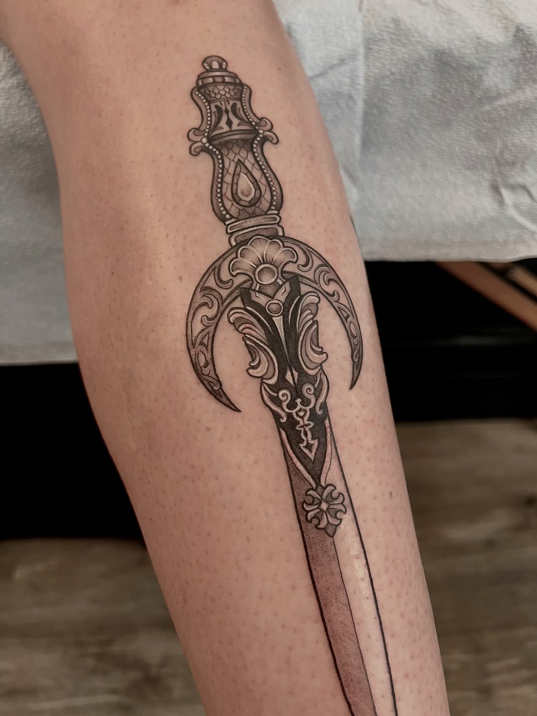 Tattoo by @lo_gwynn_ink — black_and_grey, ornamental