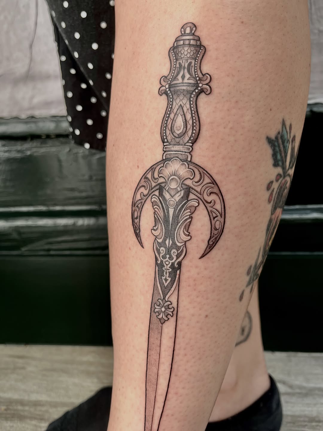 Tattoo by @lo_gwynn_ink — black_and_grey, ornamental