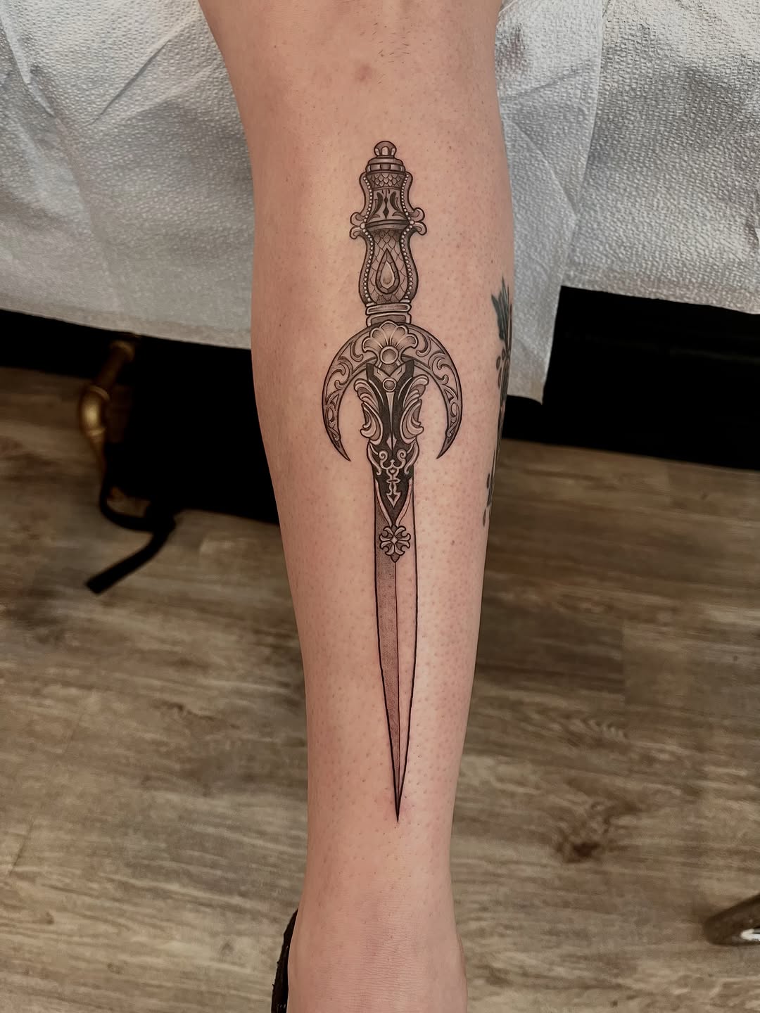 Tattoo by @lo_gwynn_ink — black_and_grey, ornamental