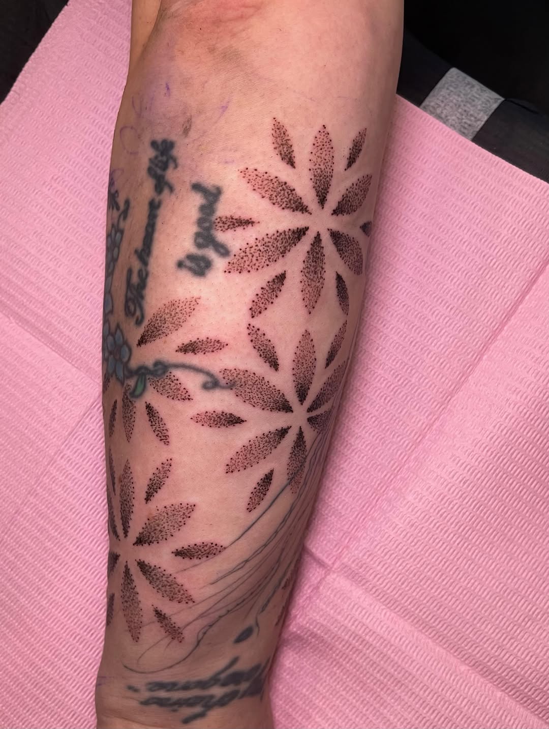 Tattoo by @jellyrat_tatts — dotwork, geometric