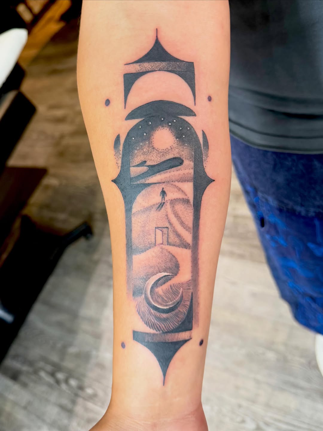 Tattoo by @stevielichous — black_and_grey, surrealism