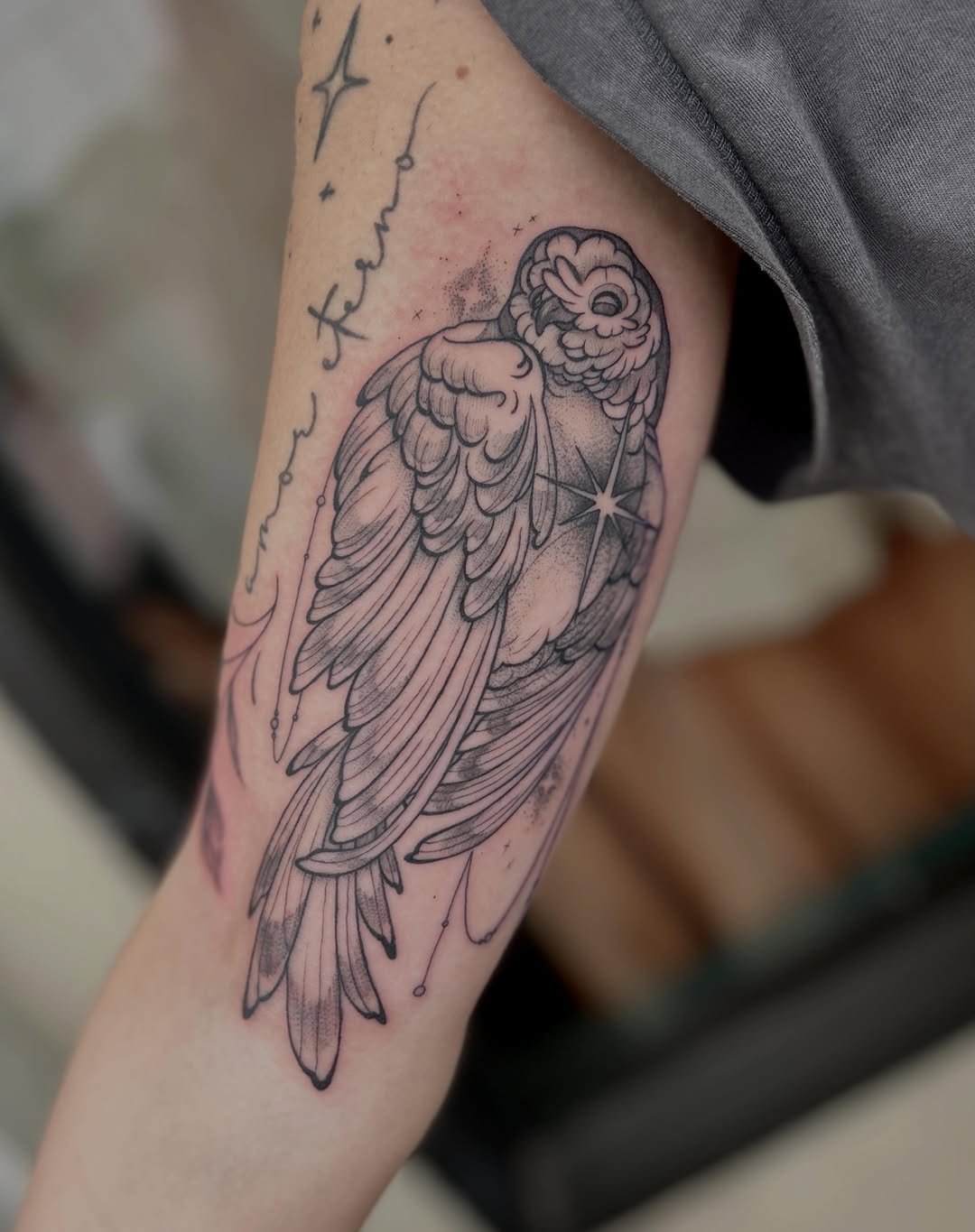 Tattoo by @notmarytattoos — fine_line, black_and_grey