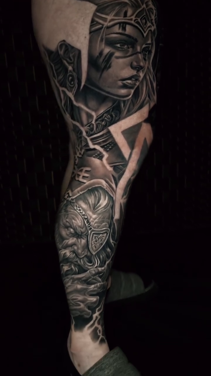 Tattoo by @tattoosbymikebrownlee — dark_realism, black_and_grey