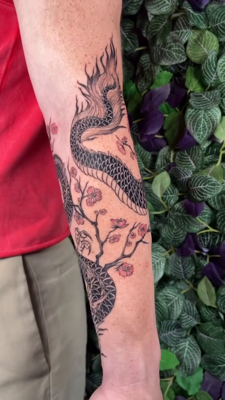 Tattoo by @pineneedlestattoo — japanese_irezumi, black_and_grey