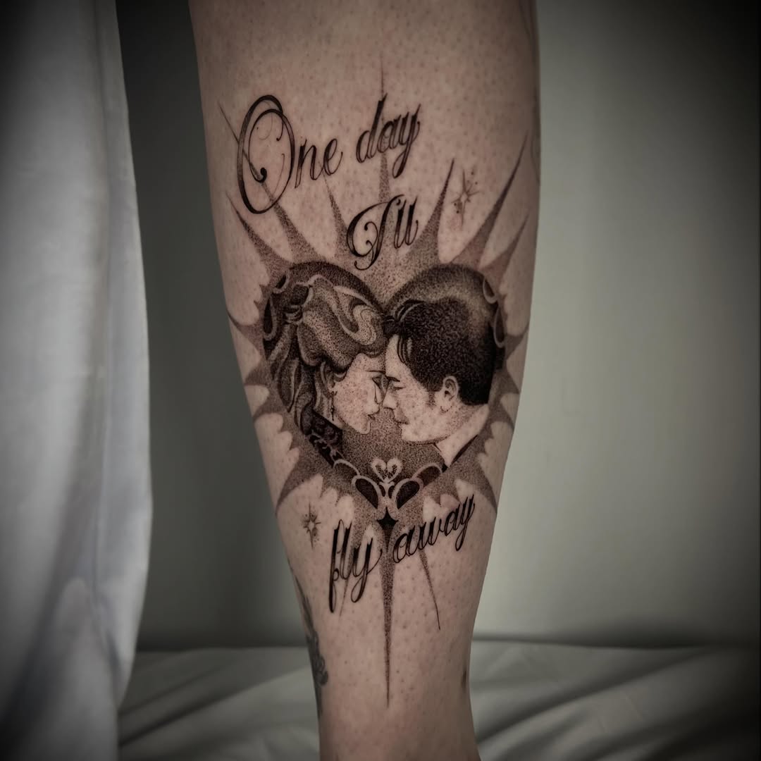 Tattoo by @reeslynn_tattoo β lettering_script, black_and_grey
