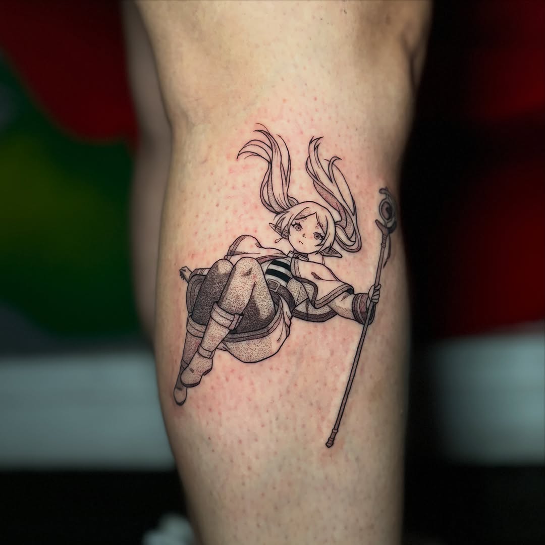 Tattoo by @5am.x.tattoos — anime, black_and_grey