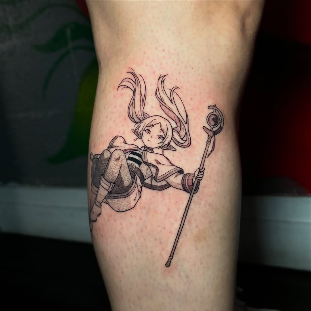Tattoo by @5am.x.tattoos — anime, black_and_grey