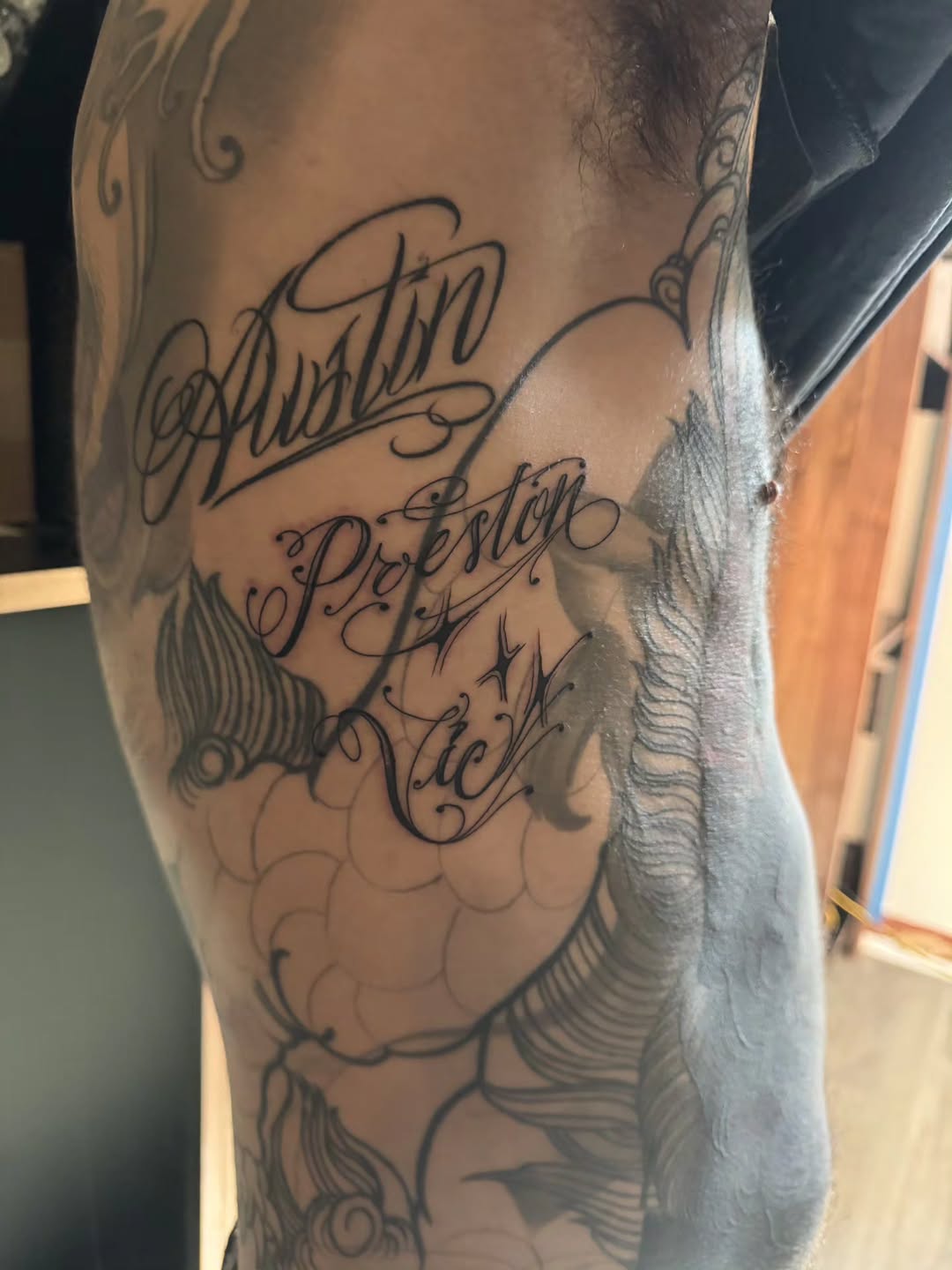 Tattoo by @pdudetattoo — lettering_script, black_and_grey
