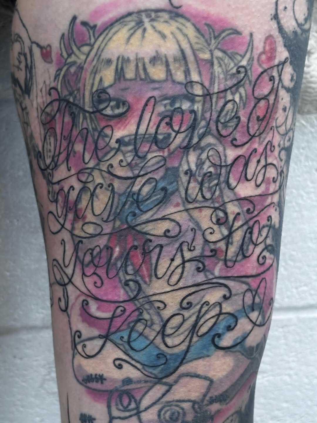Tattoo by @storm_stimson — lettering_script, anime