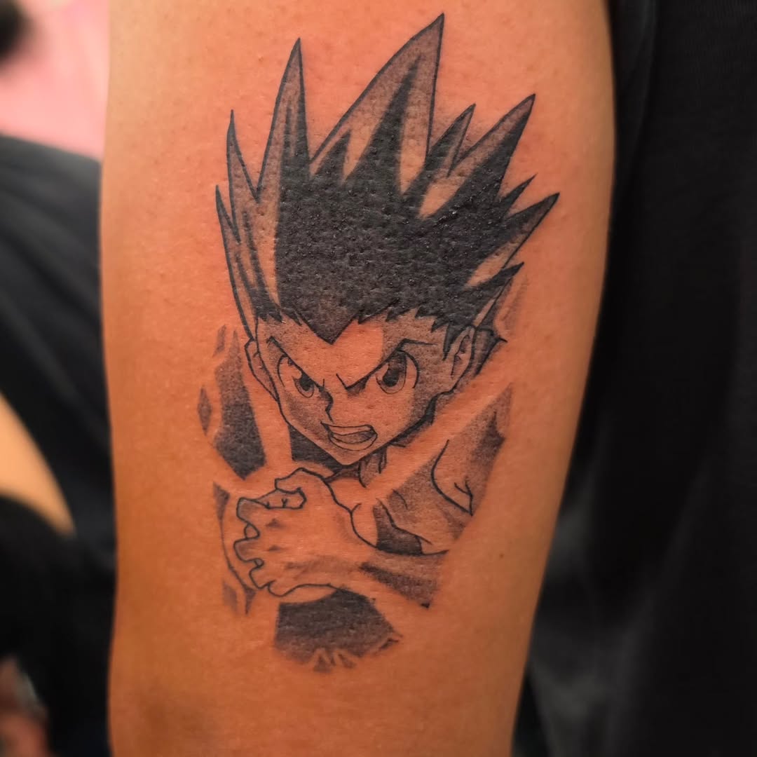 Tattoo by @juanes_lopez06 β anime, black_and_grey