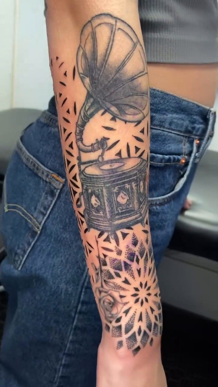 Tattoo by @alakazamtattooart — black_and_grey, geometric