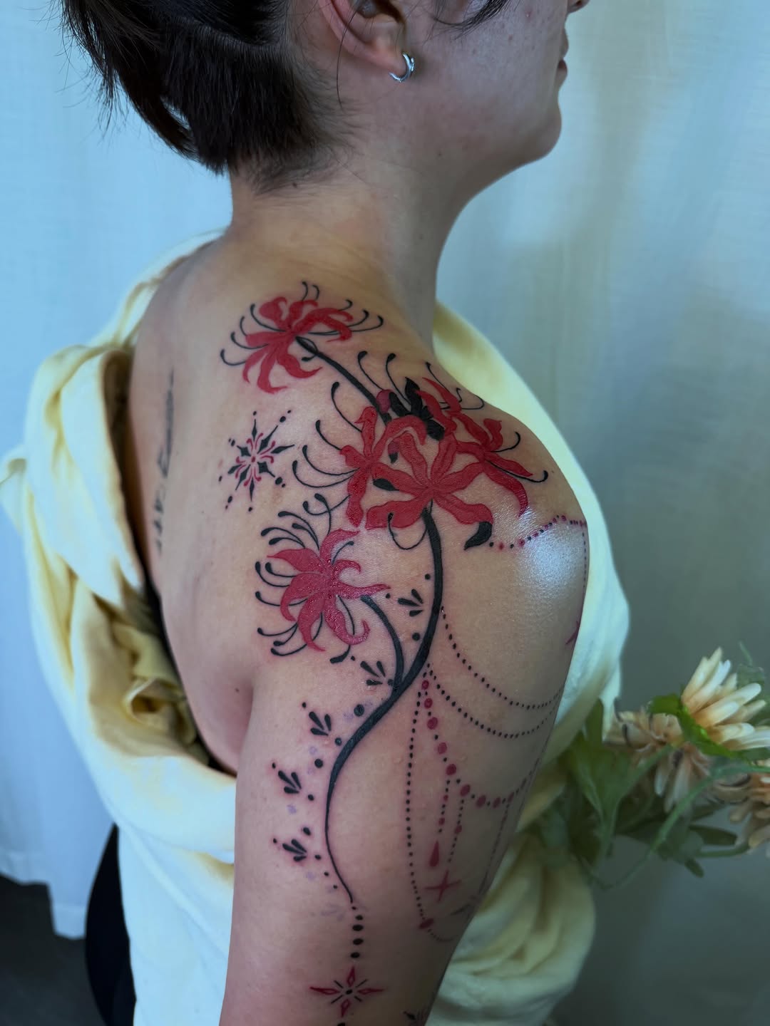 Tattoo by @skittykittykitty — japanese_irezumi, fine_line