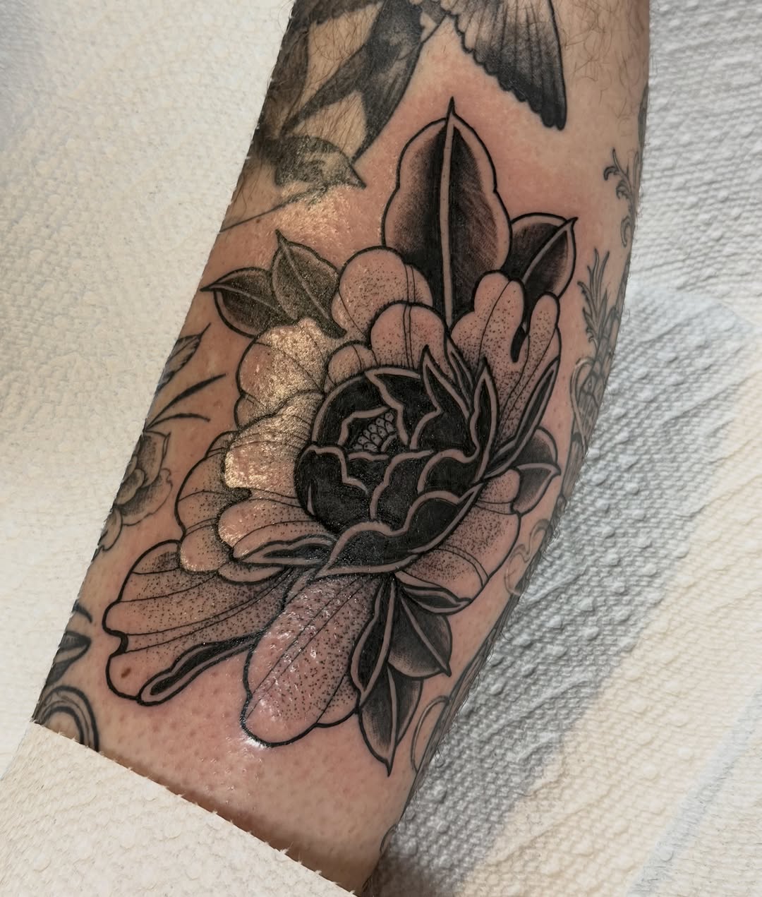 Tattoo by @veltattoos — black_and_grey, illustrative
